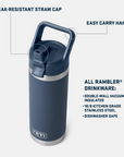 Yeti Rambler 18 oz Colour Straw Cap Bottle Navy - Booley Galway