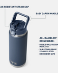 Yeti Rambler 26 oz Straw Cap Bottle Navy - Booley Galway
