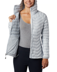 Women's Powder Pass Hybrid Hooded Jacket Cirrus Grey Ferny Ferns Print - Booley Galway