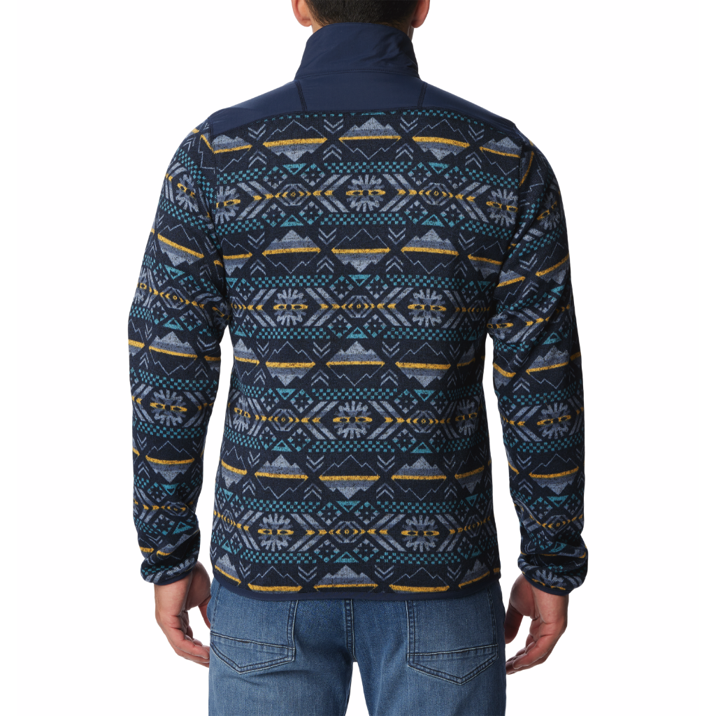Columbia Men&#39;s Sweater Weather II 1/2 Zip Printed Fleece Collegiate Navy Checkered Peaks Print - Booley Galway