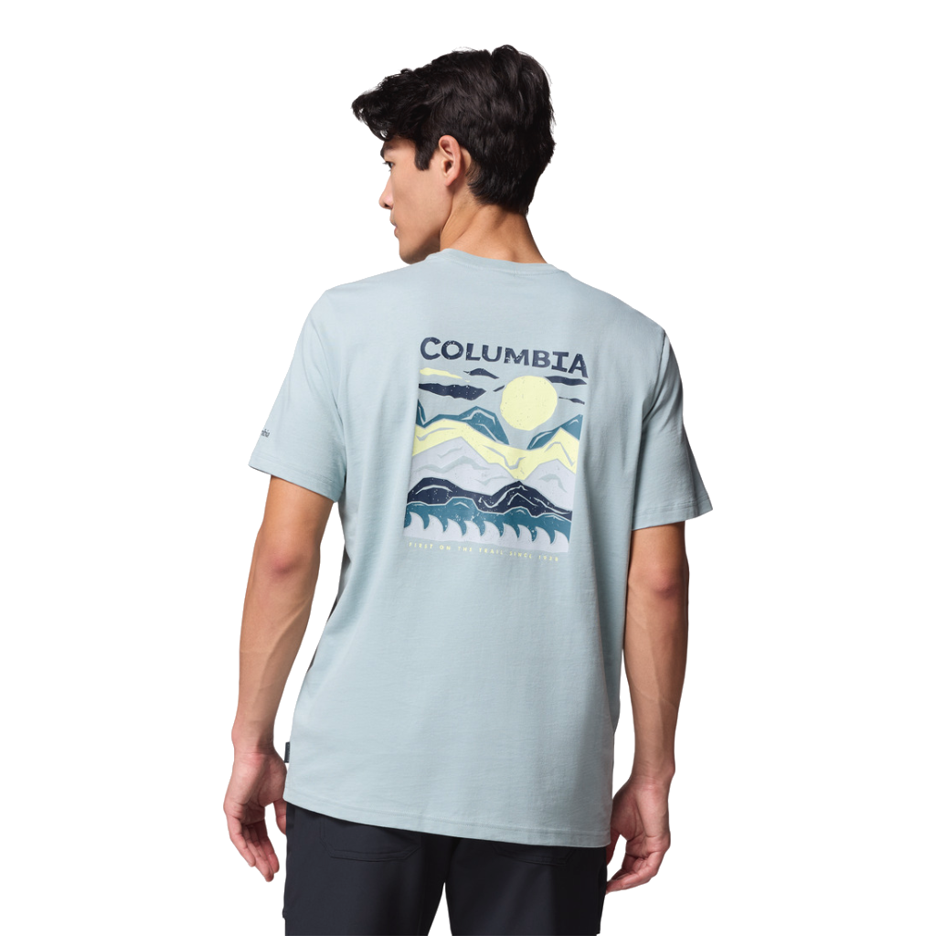 Men's Explorers Canyon Back Graphic S/S Tee - Crushed Blue / Peaks and Waves