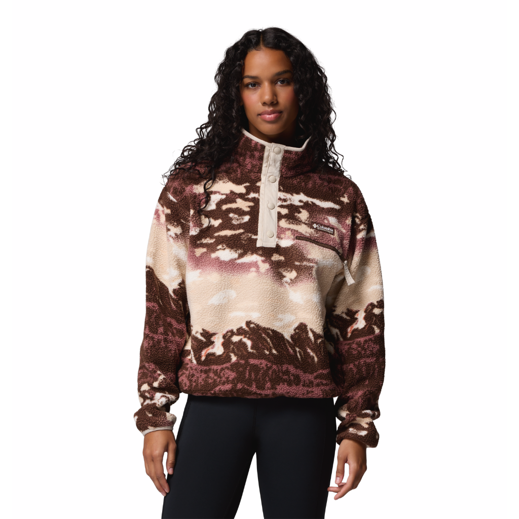 Women's Helvetia II Printed Cropped 1/2 Snap Fleece - Tobacco Sisters / Dark Stone