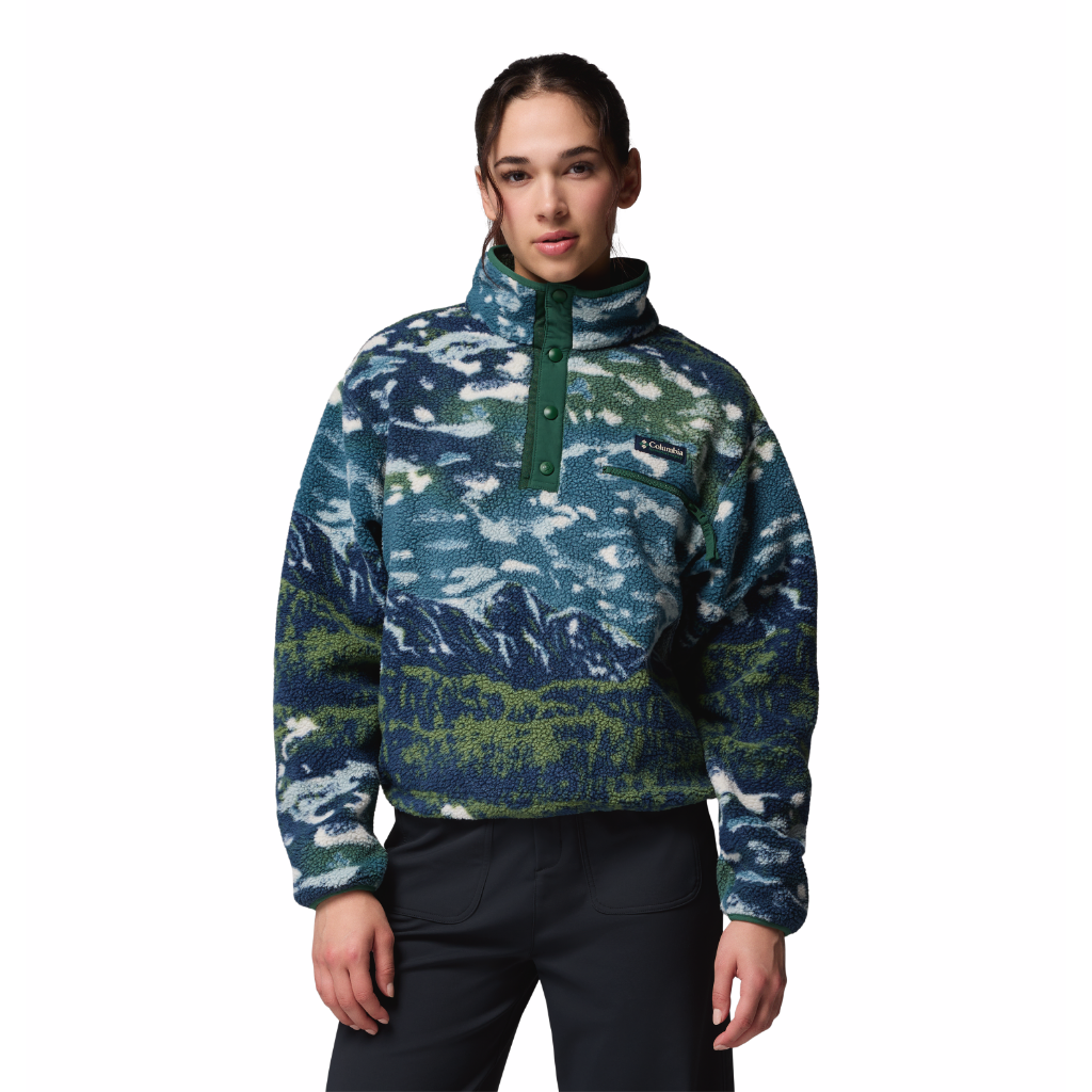 Women's Helvetia II Printed Cropped 1/2 Snap Fleece - Everblue Sisters / Rainforest