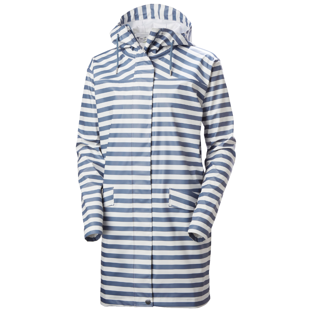 Women's Moss Rain Coat - Washed Navy Stripe AOP