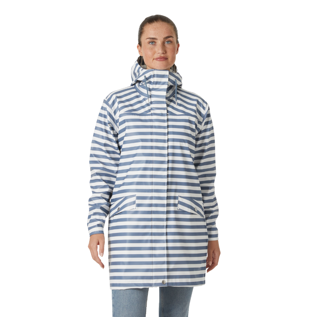 Helly Hansen Women&#39;s Moss Rain Coat Washed Navy Stripe AOP - Booley Galway