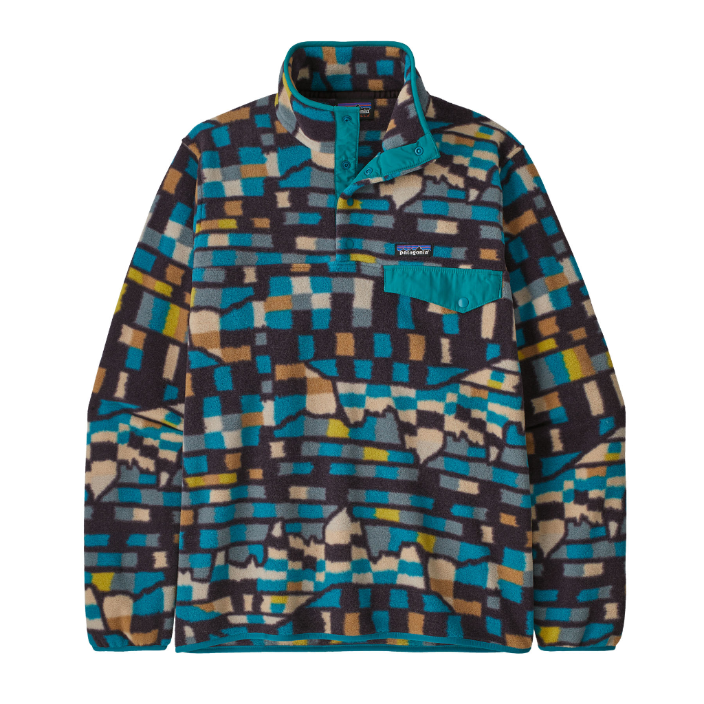 Patagonia Men&#39;s Lightweight Synchilla Snap-T Pullover Fitz Roy Patchwork / Belay Blue - Booley Galway
