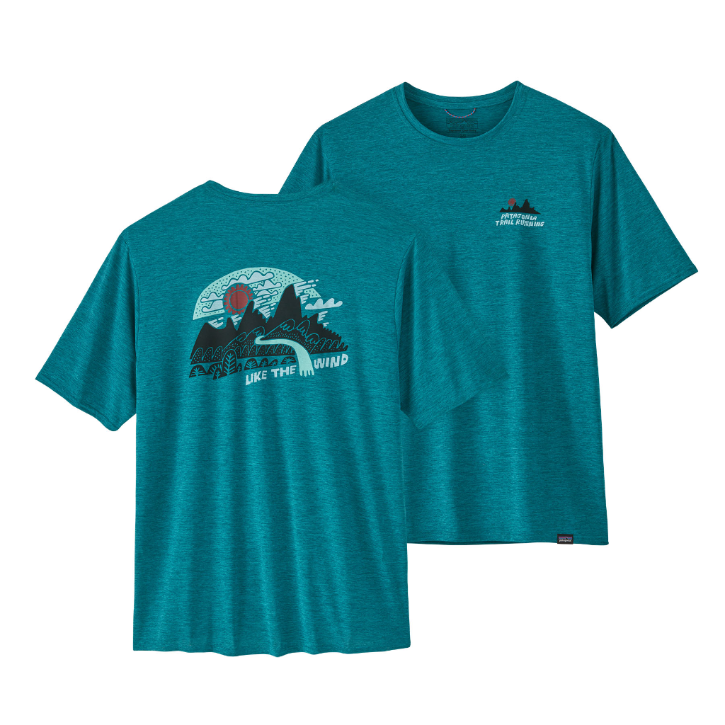 Patagonia Men&#39;s Capilene Cool Daily Graphic S/S - Lands Like the Wind / Belay Blue X-Dye - Booley Galway