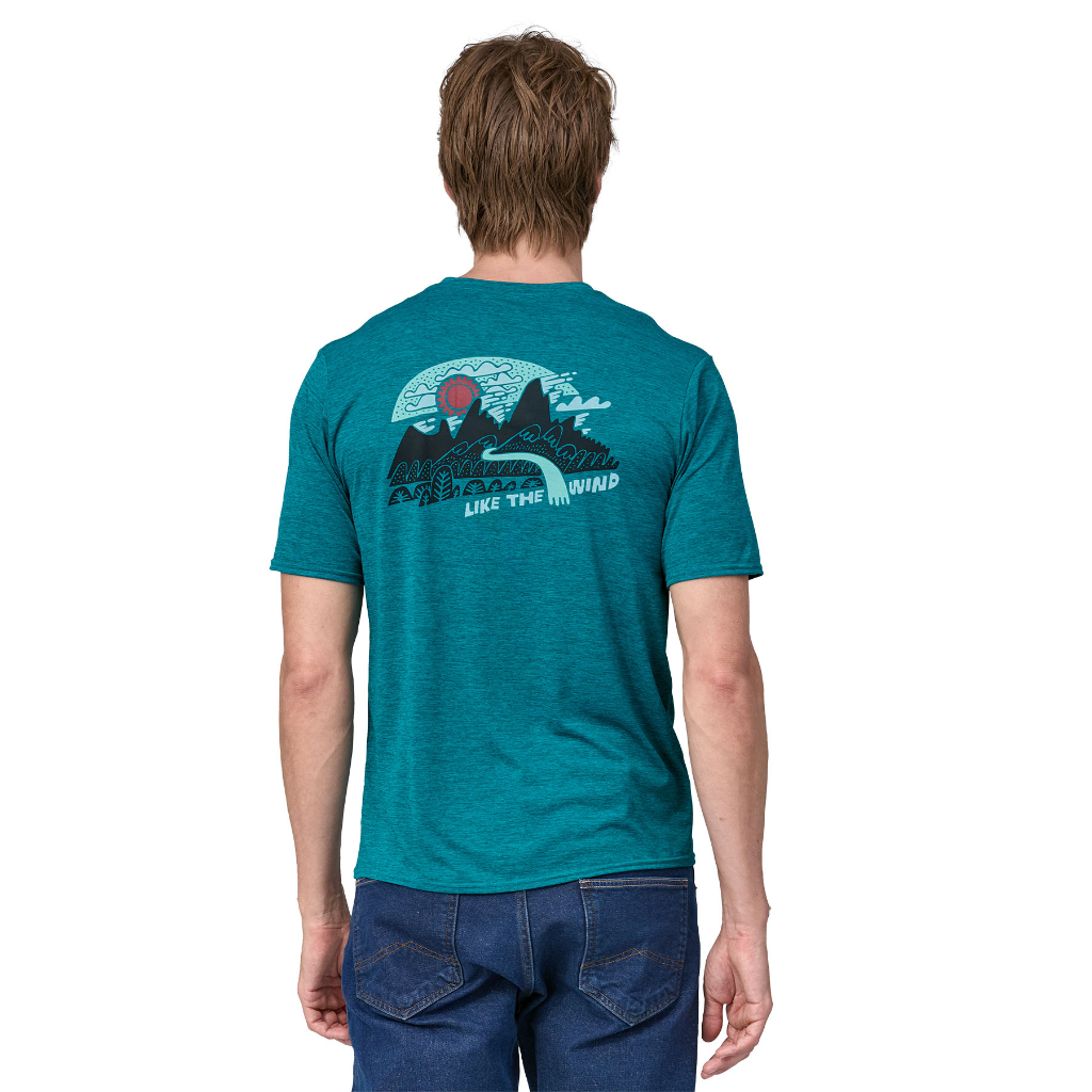 Patagonia Men&#39;s Capilene Cool Daily Graphic S/S - Lands Like the Wind / Belay Blue X-Dye - Booley Galway