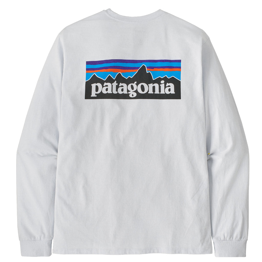 Patagonia Men's P-6 Logo L/S Responsibili-Tee White - Booley Galway