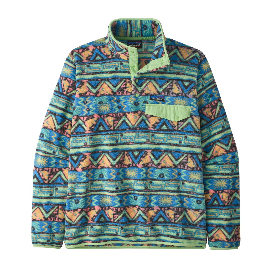 Patagonia Men&#39;s Lightweight Synchilla Snap-T Pullover High Hopes Geo / Salamander Green - Booley Galway