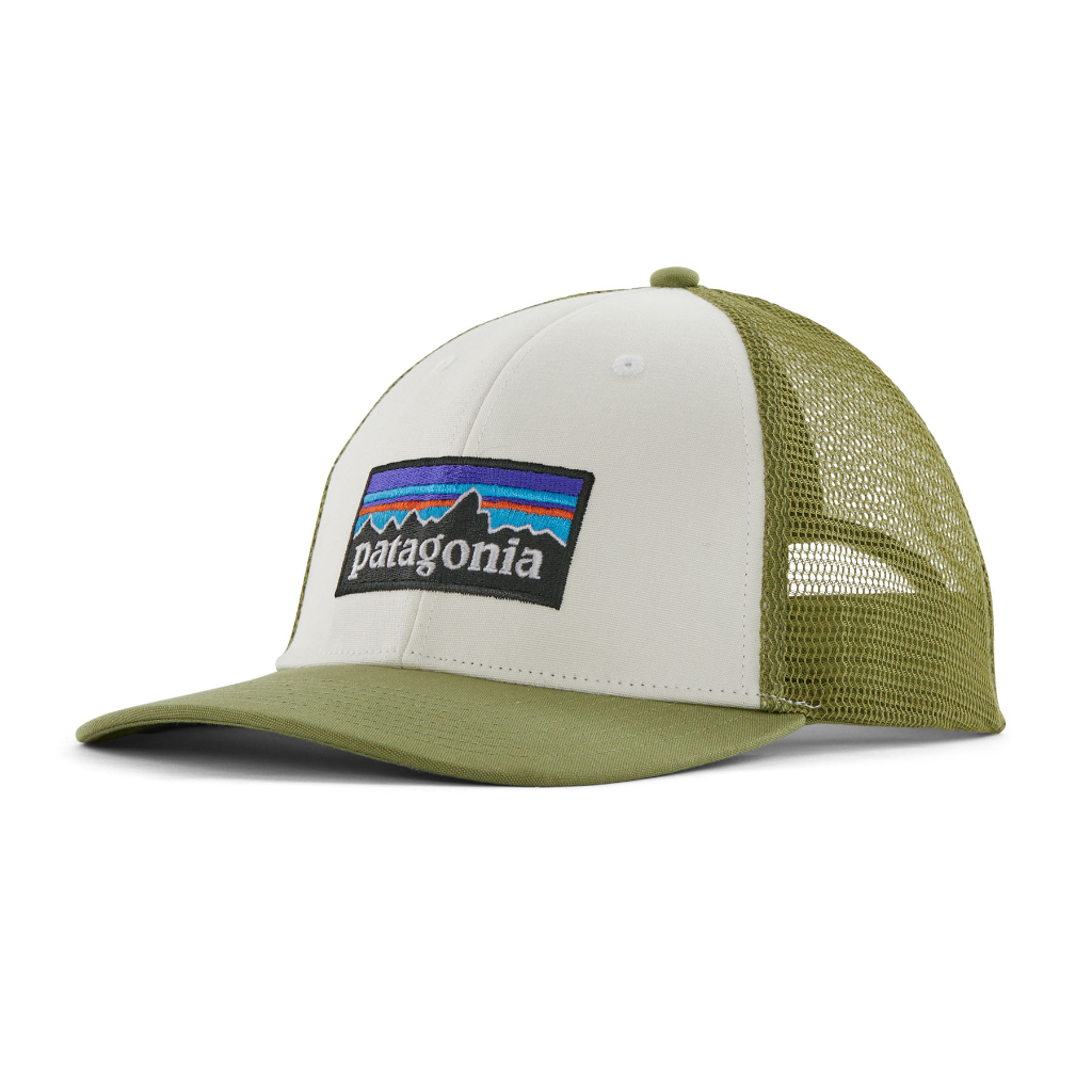 Patagonia P-6 Logo LoPro Trucker Hat White / Buckhorn Green - Booley Galway