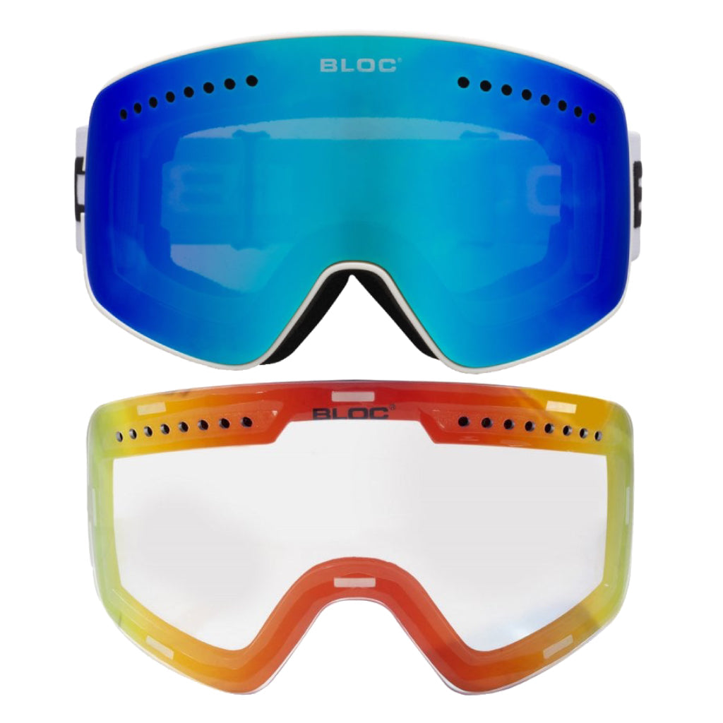 Fifty-Five Interchangeable 2 Lens - Matt White Frame / Brown Blue Mirror / Powder Lenses