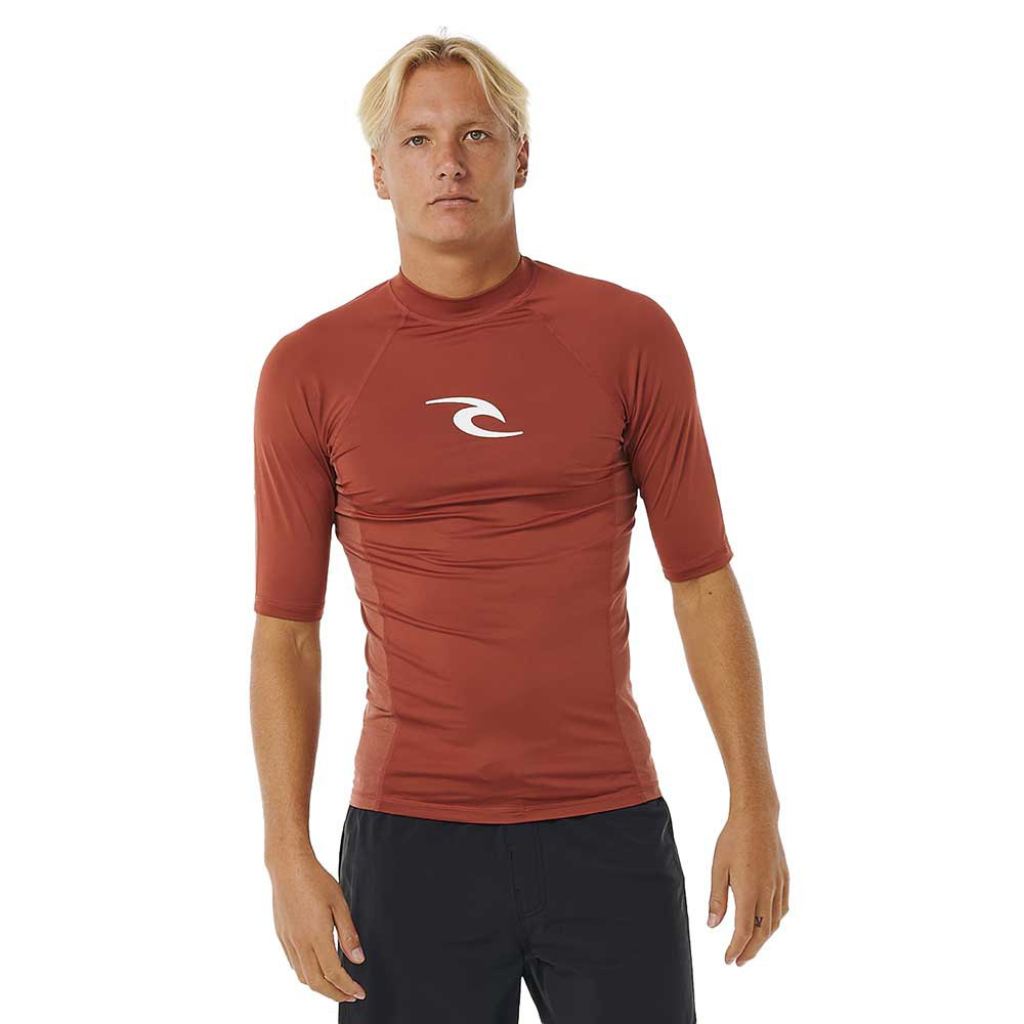 Rip Curl Men&#39;s Waves UPF Perf S/S Rash Vest Red - Booley Galway