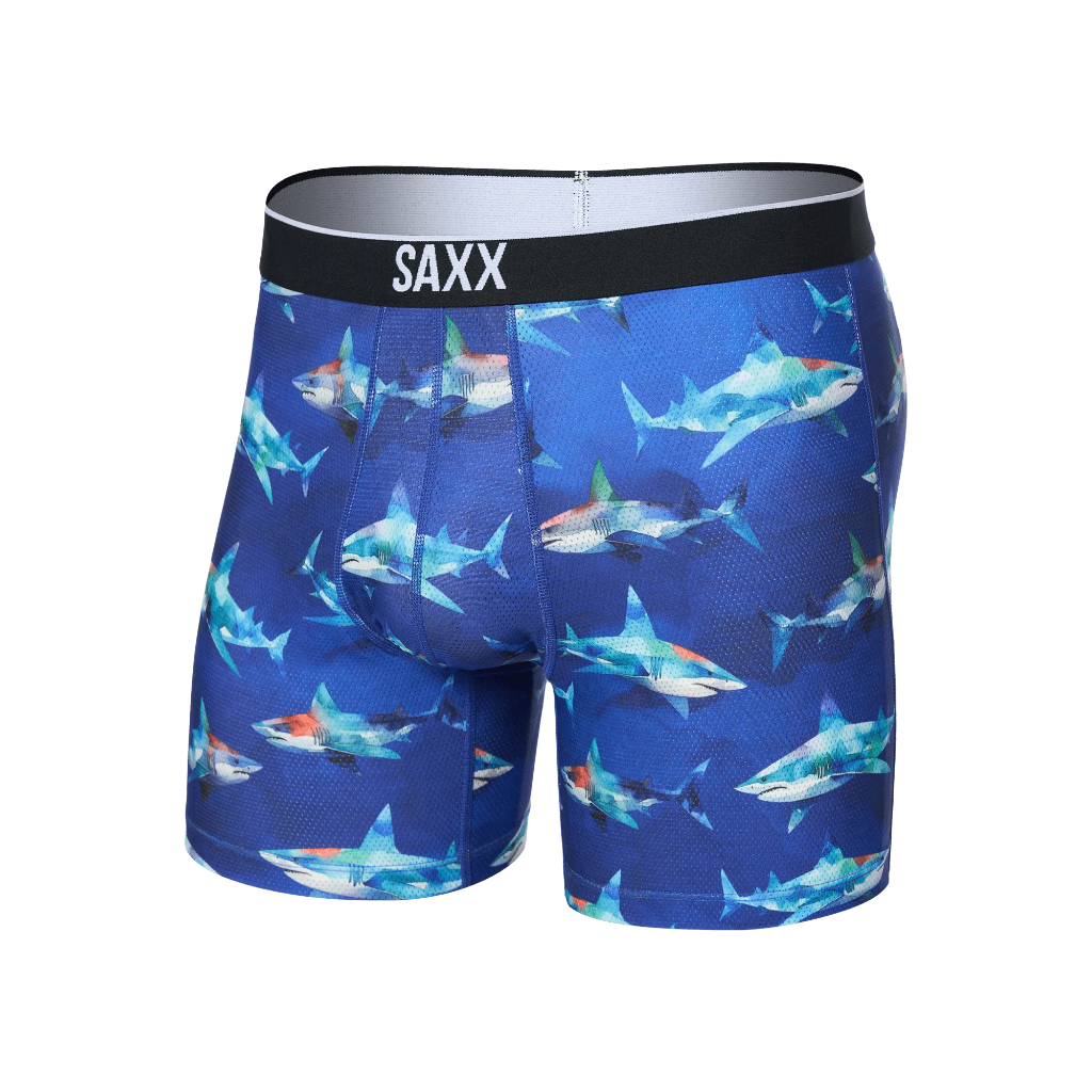 Saxx Men&#39;s Volt Breathable Mesh Boxer Brief Shattered Sharks / Blue - Booley Galway
