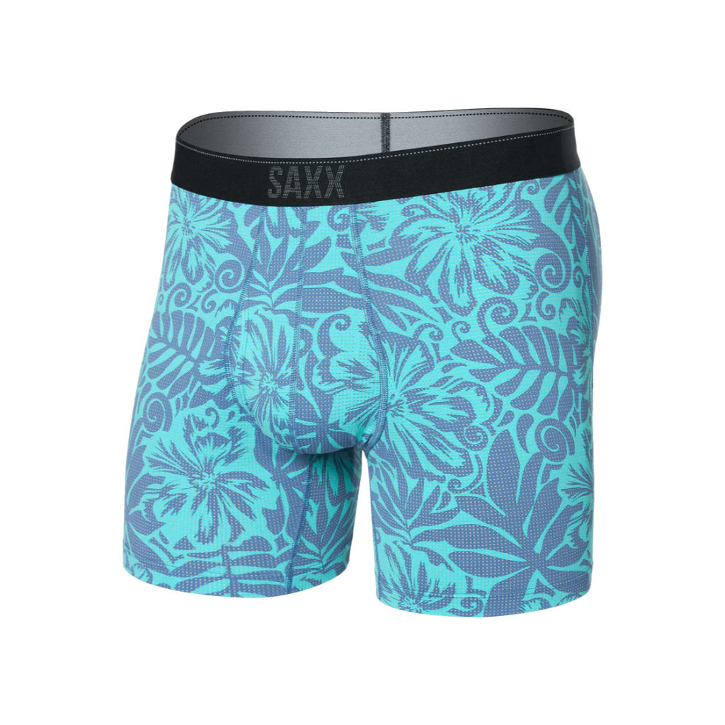 Men's Quest Quick-Dry Mesh Performance Boxer Brief 5 in - Surf Flowers / Turquoise