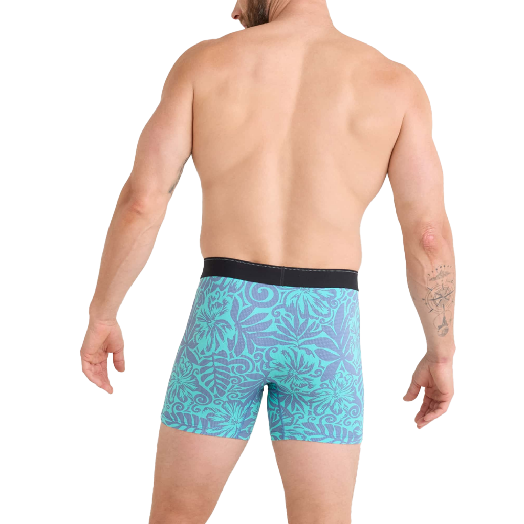 Saxx Men's Quest Quick-Dry Mesh Performance Boxer Brief 5 in Surf Flowers / Turquoise - Booley Galway