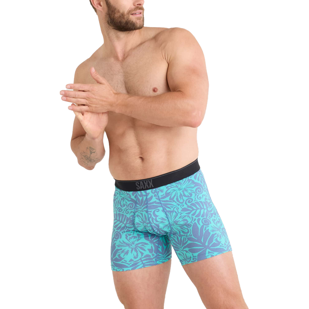 Saxx Men's Quest Quick-Dry Mesh Performance Boxer Brief 5 in Surf Flowers / Turquoise - Booley Galway