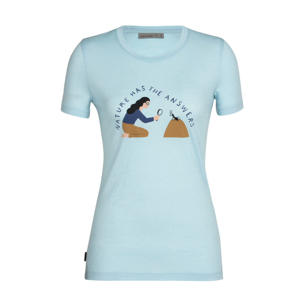 Icebreaker Women&#39;s Merino Tech Lite II S/S T-Shirt Nature has the Answers Haze - Booley Galway