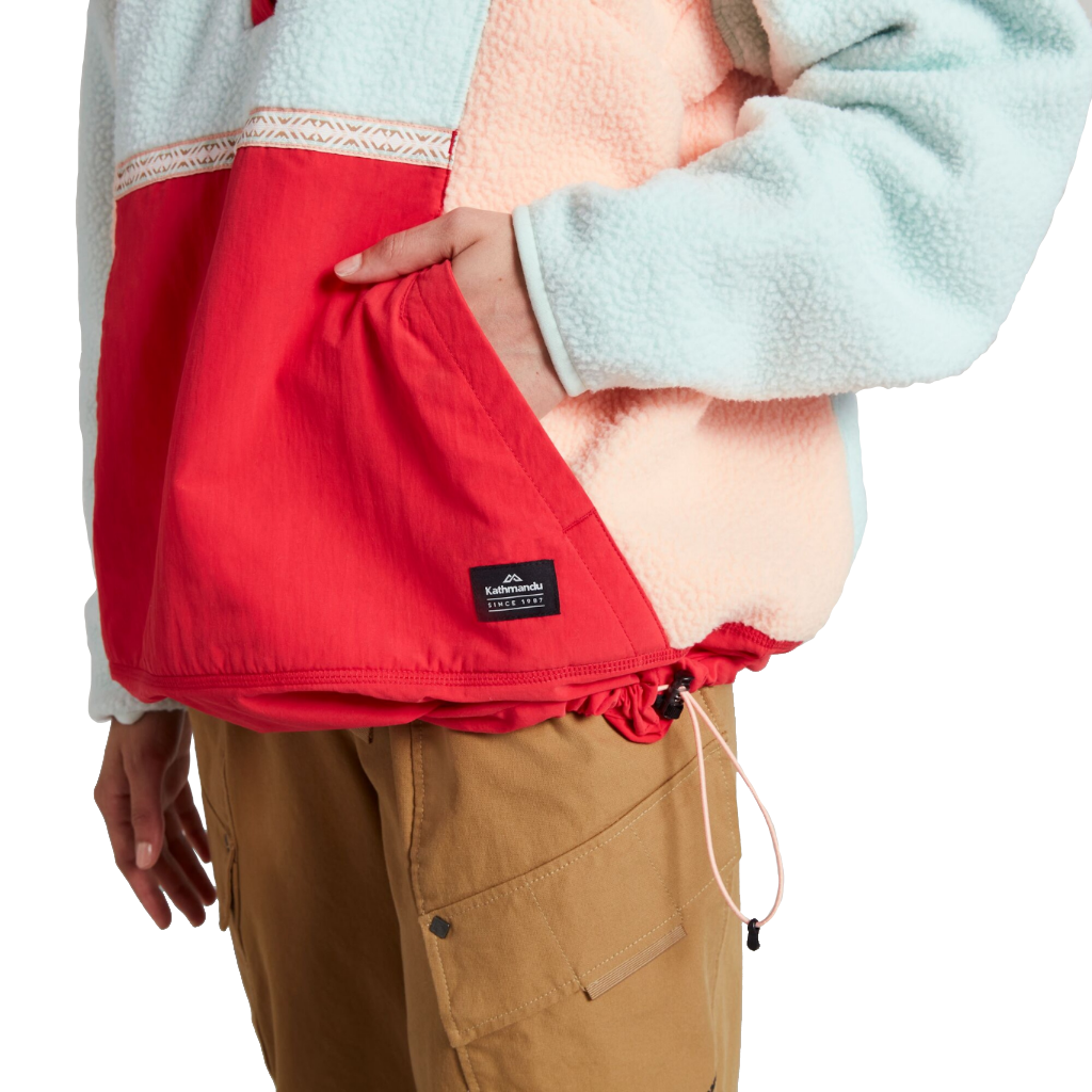 Kathmandu Women&#39;s Co-Z High Pile Pullover Frosted Mint / Signal Red / Horizon - Booley Galway